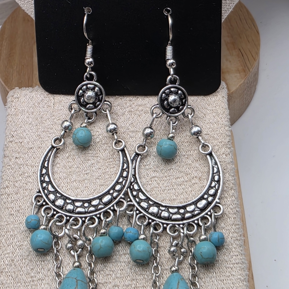 Paparazzi Silver and Turquoise Beaded Earrings (927)